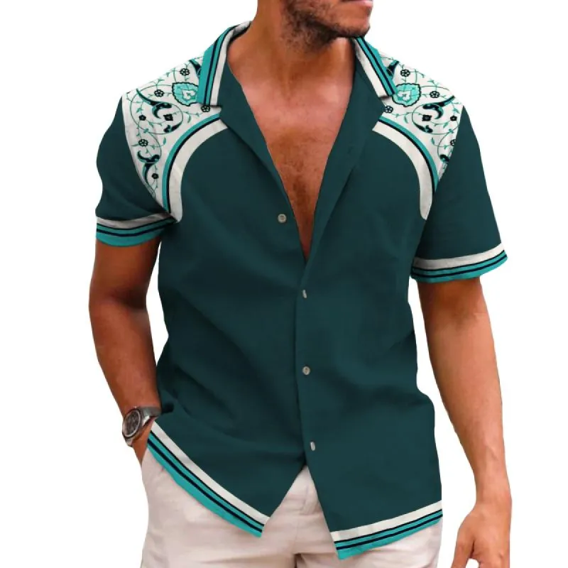 Men's Retro Palace Style Cuban Collar Short Sleeve Shirt 42153742TO sold by Manly