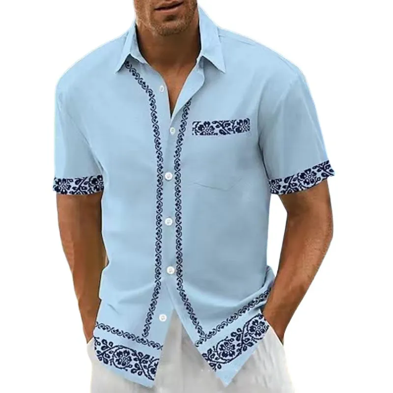 Men's Casual Printed Lapel Slim Fit Short Sleeve Shirt 82333191M sold by Manly