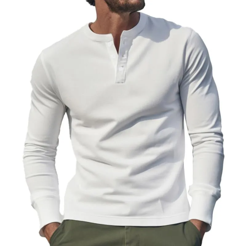 Men's Vintage Solid Color Long Sleeve Henley T-Shirt 27490291Y sold by Manly