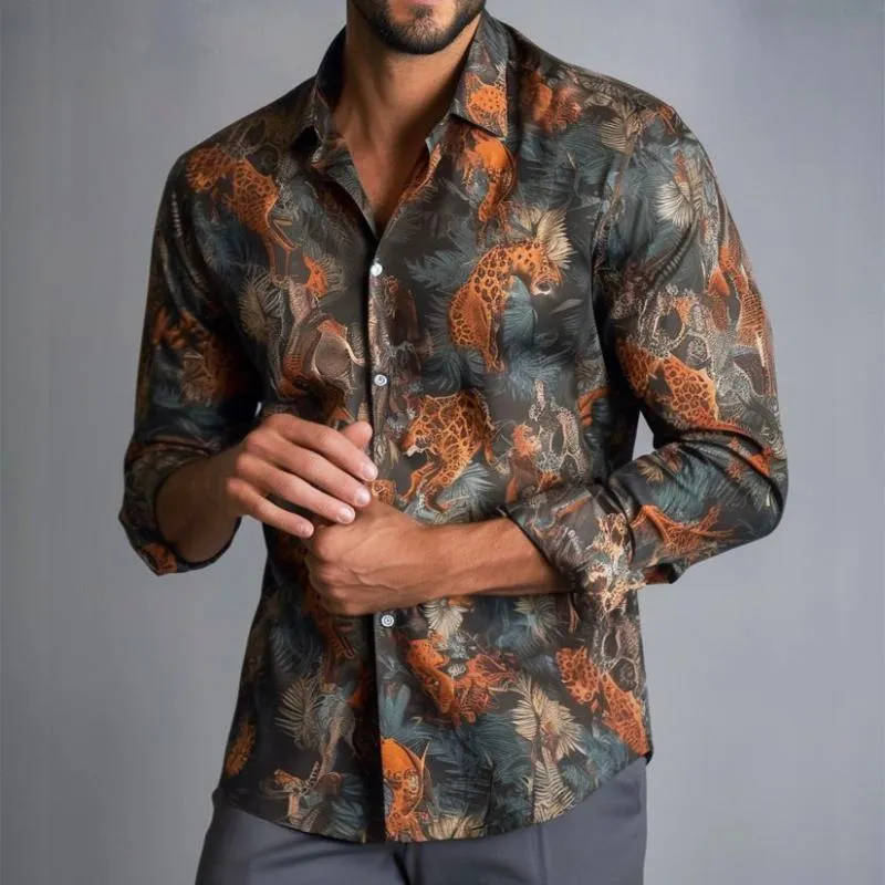 Men's Retro Casual Print Lapel Long Sleeve Shirt 07466592TO sold by Manly product image thumbnail 2
