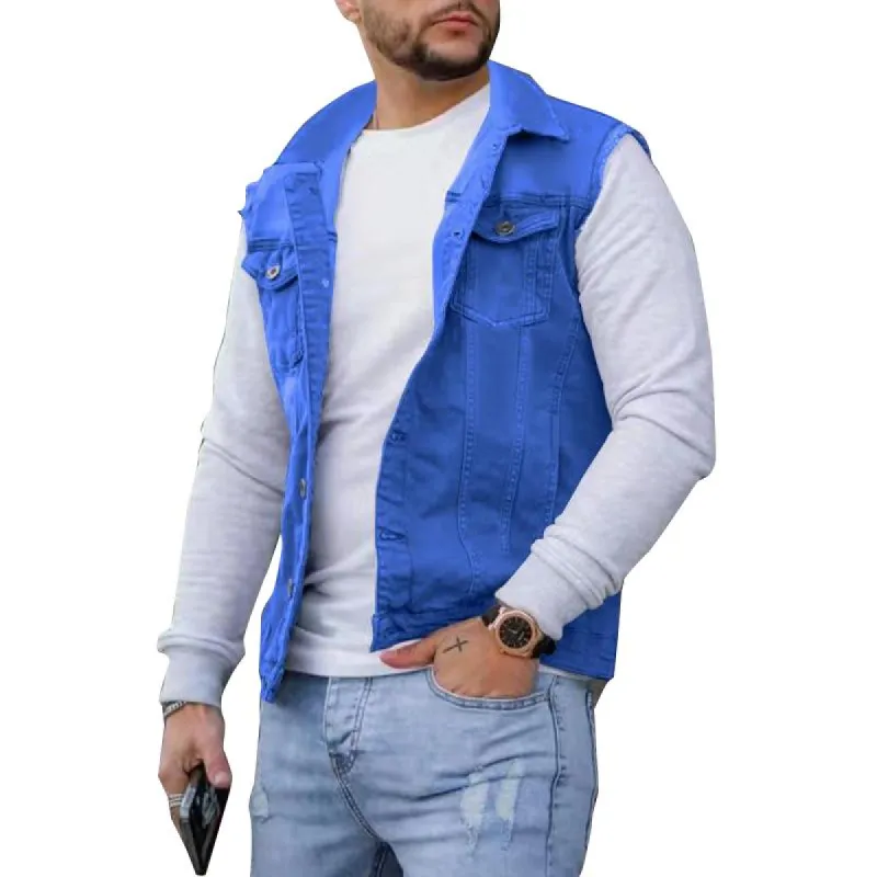 Men's Casual Solid Color Denim Sleeveless Vest 79108674Y sold by Manly