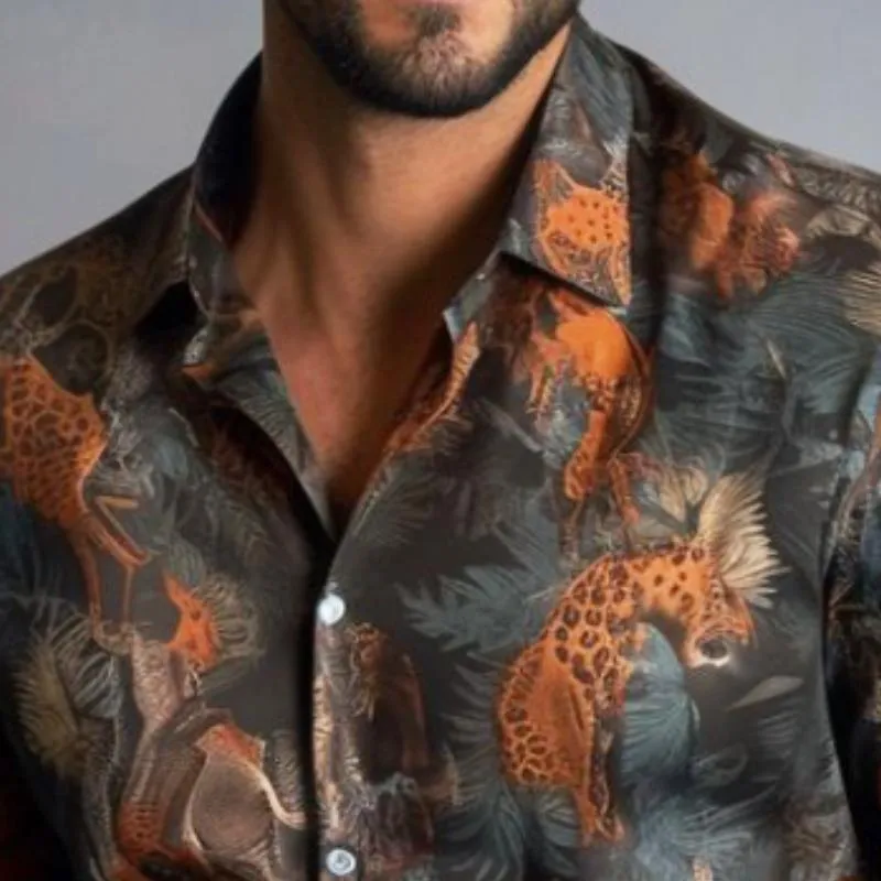 Men's Retro Casual Print Lapel Long Sleeve Shirt 07466592TO sold by Manly product image thumbnail 3