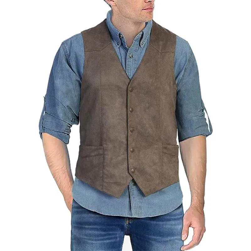 Men's Vintage Solid Color V Neck Single Breasted Vest 36965508X sold by Manly