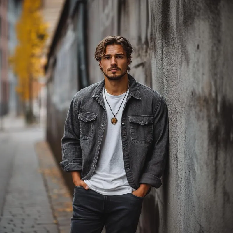 Men's Casual Denim Washed Lapel Single Breasted Loose Jacket 22336377M sold by Manly product image thumbnail 4