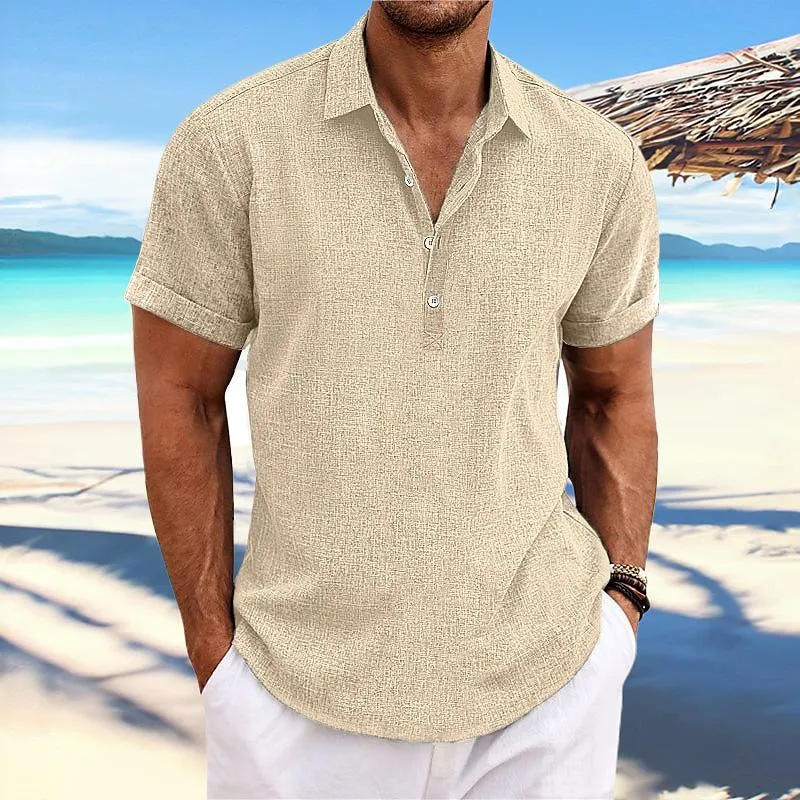 Men's Lapel Short Sleeve Cotton Linen Shirt 25671024Z sold by Manly product image thumbnail 5