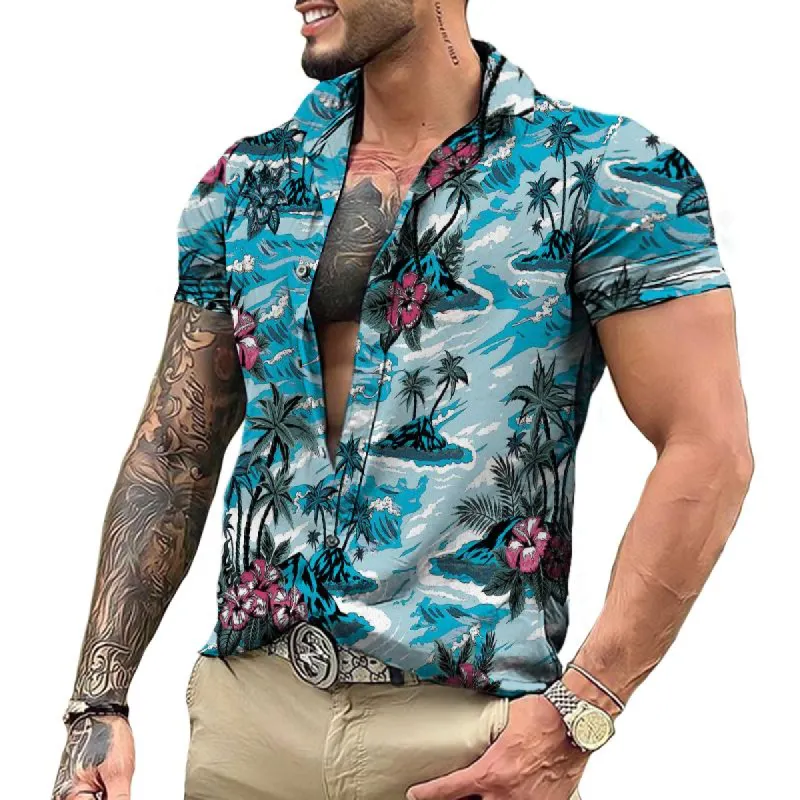 Men's Hawaiian Coco Lapel Short Sleeve Shirt 34204576TO sold by Manly