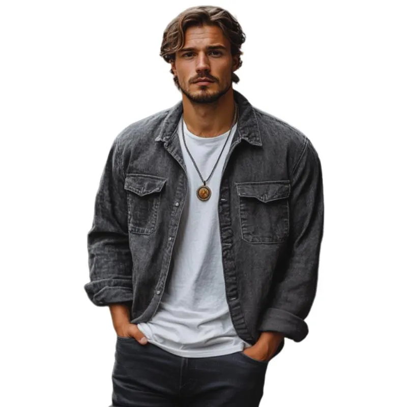 Men's Casual Denim Washed Lapel Single Breasted Loose Jacket 22336377M sold by Manly product image thumbnail 2