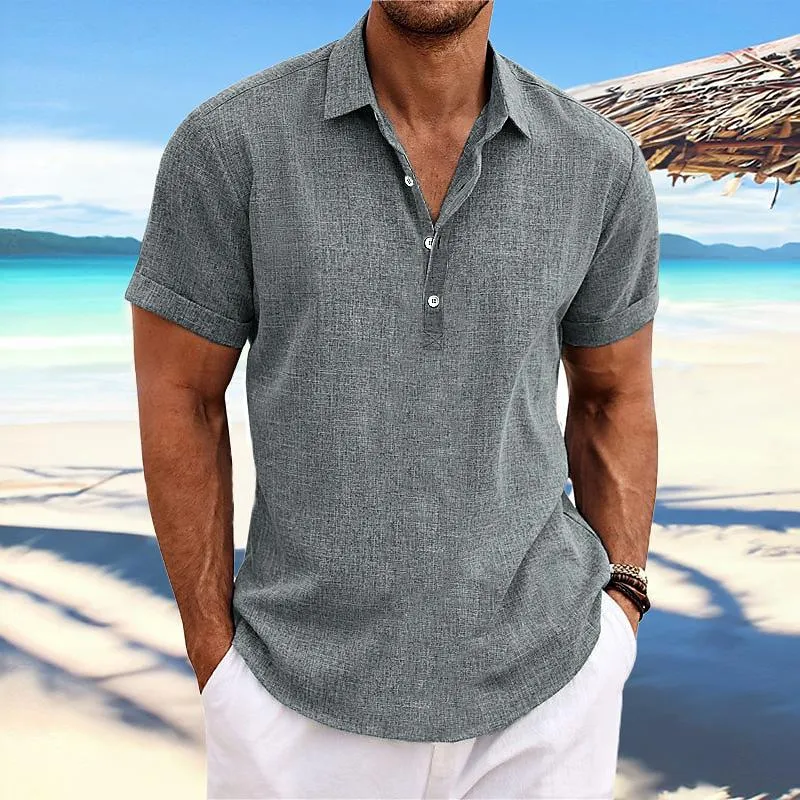 Men's Lapel Short Sleeve Cotton Linen Shirt 25671024Z sold by Manly product image thumbnail 2