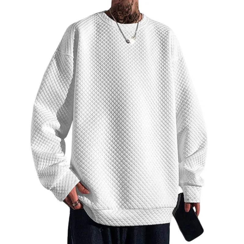 Men's Casual Solid Color Diamond Round Neck Pullover Long-Sleeved Sweatshirt 21707042M sold by Manly