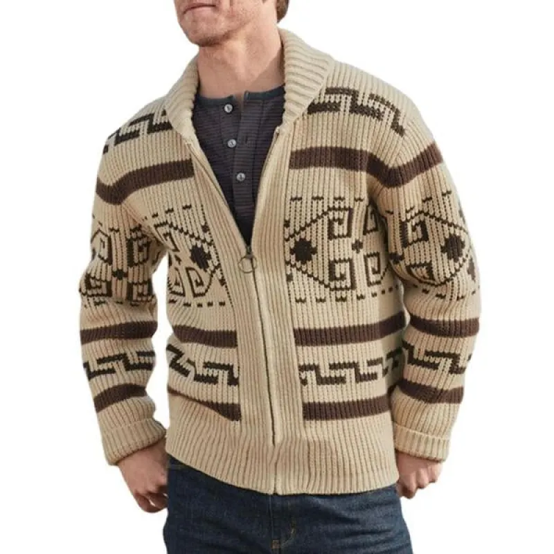 Men's Geometric Print Lapel Sweater Cardigan Jacket 30728593X sold by Manly
