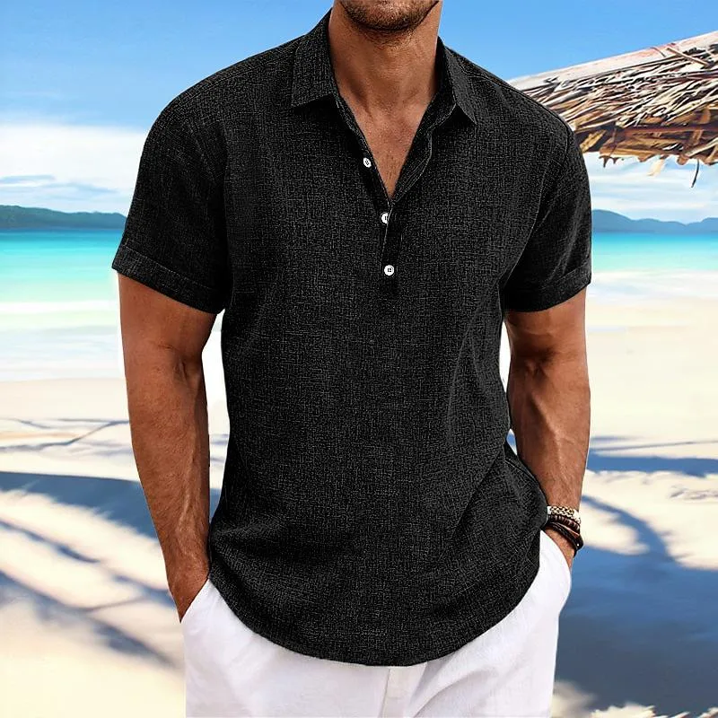 Men's Lapel Short Sleeve Cotton Linen Shirt 25671024Z sold by Manly product image thumbnail 3