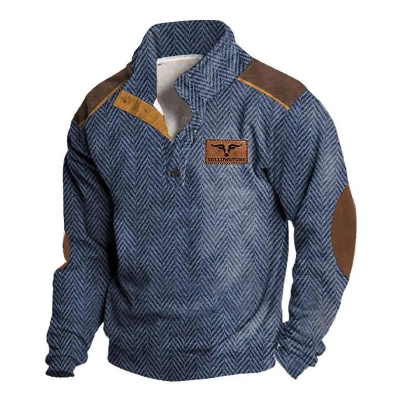 Men's Printed Herringbone Henley Neck Sweatshirt 97667619X sold by Manly product image thumbnail 4