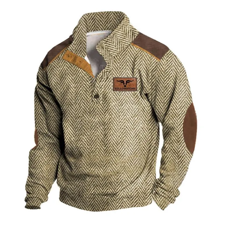 Men's Printed Herringbone Henley Neck Sweatshirt 97667619X sold by Manly