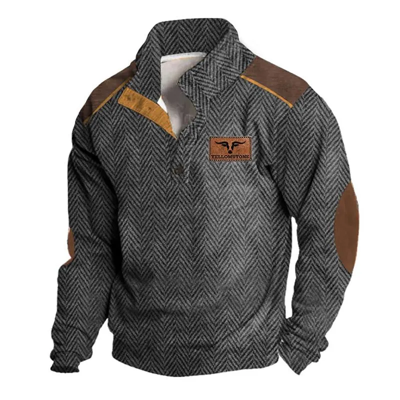 Men's Printed Herringbone Henley Neck Sweatshirt 97667619X sold by Manly product image thumbnail 3