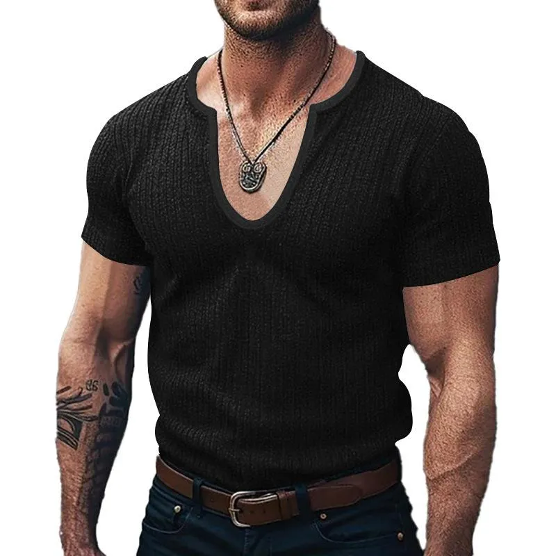 Men's Solid Slim V Neck Short Sleeve Knit T-shirt 62845940Z sold by Manly product image thumbnail 2