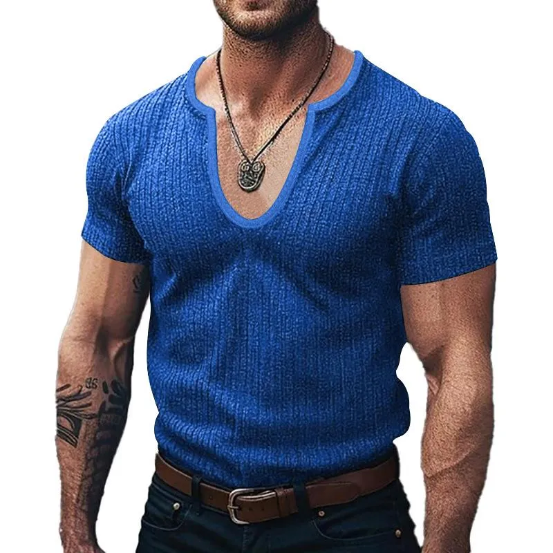 Men's Solid Slim V Neck Short Sleeve Knit T-shirt 62845940Z sold by Manly