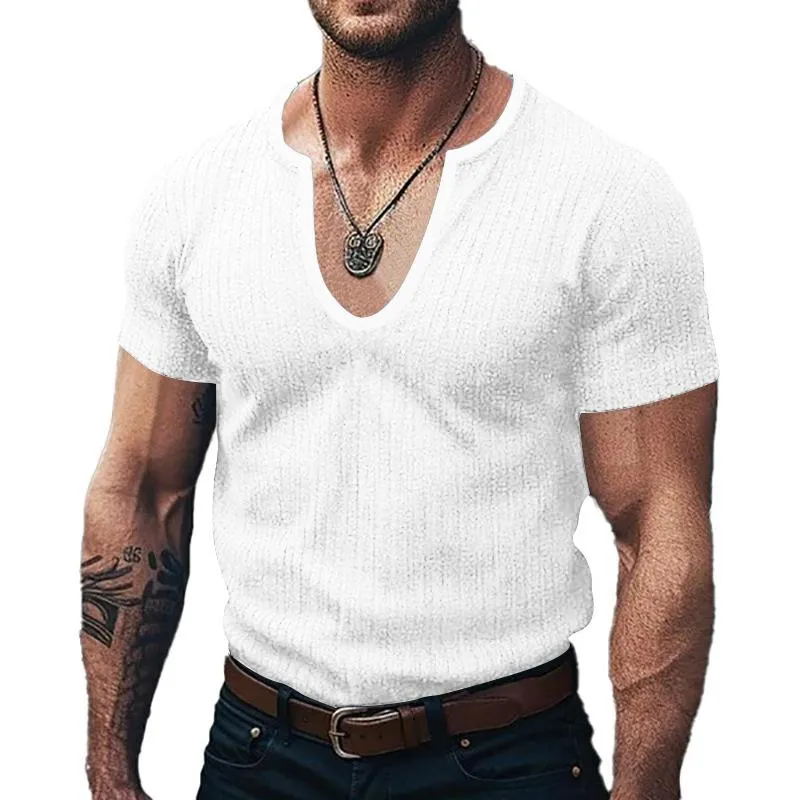 Men's Solid Slim V Neck Short Sleeve Knit T-shirt 62845940Z sold by Manly product image thumbnail 4