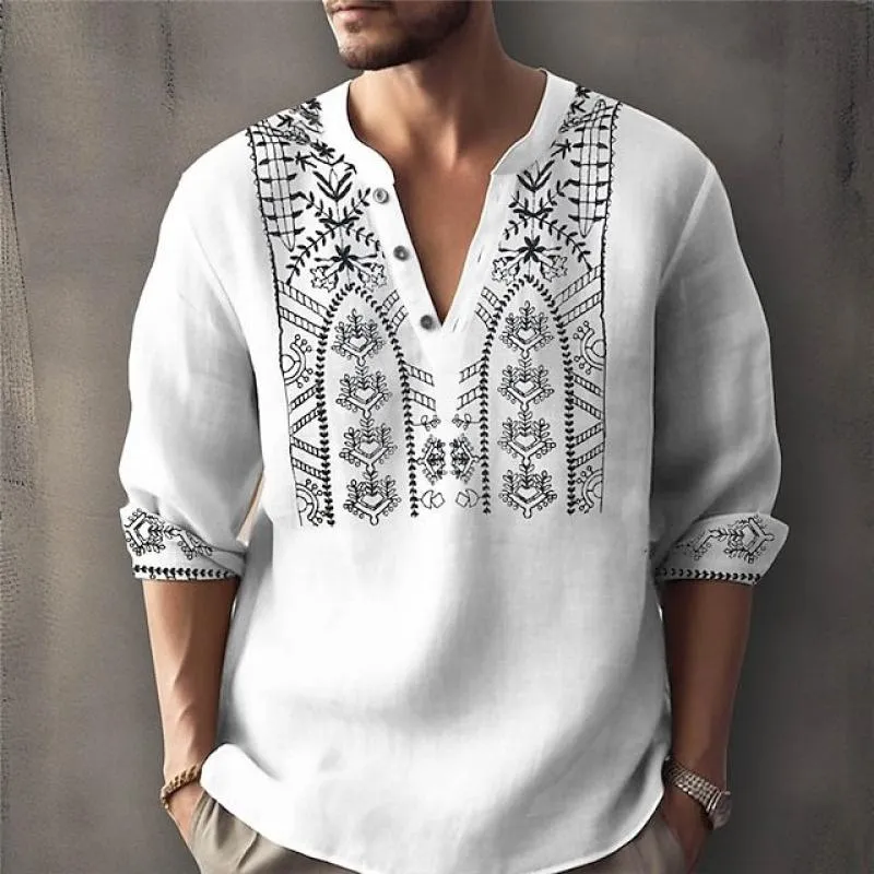 Men's Ethnic Print V Neck Long Sleeve Casual Shirt 63344347Z sold by Manly product image thumbnail 2