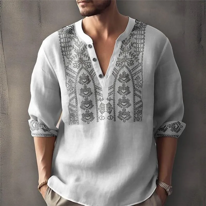 Men's Ethnic Print V Neck Long Sleeve Casual Shirt 63344347Z sold by Manly product image thumbnail 4