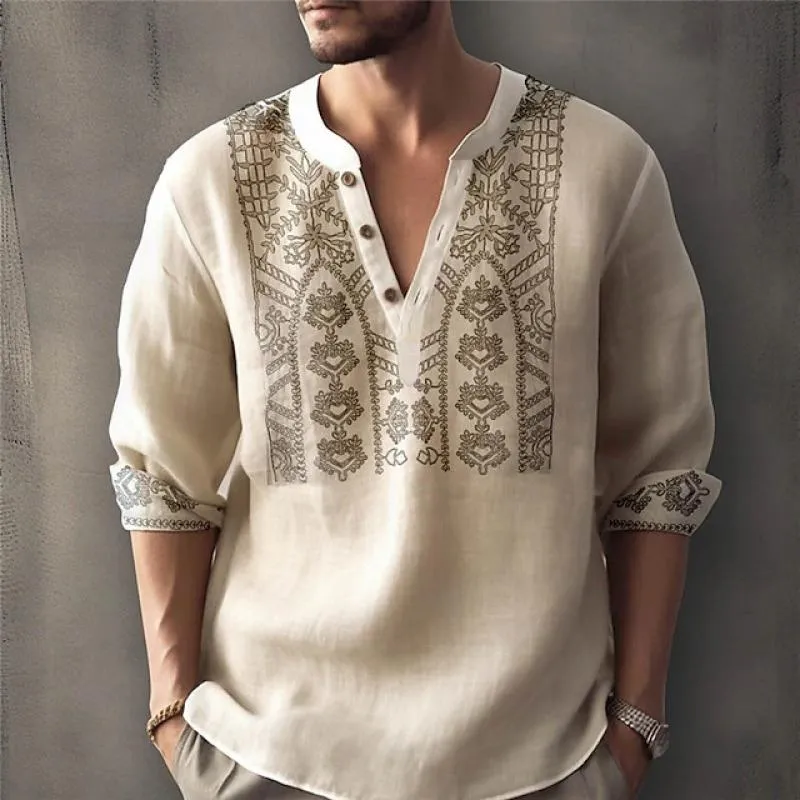 Men's Ethnic Print V Neck Long Sleeve Casual Shirt 63344347Z sold by Manly product image thumbnail 5