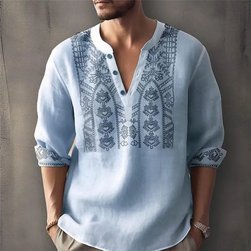 Men's Ethnic Print V Neck Long Sleeve Casual Shirt 63344347Z sold by Manly product image thumbnail 3