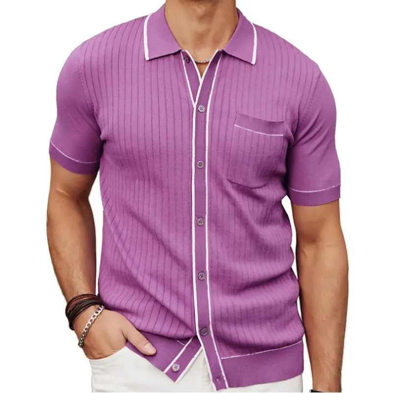 Men's Casual Lapel Single-Breasted Short-Sleeved Knitted Polo Shirt 73540044M sold by Manly product image thumbnail 2