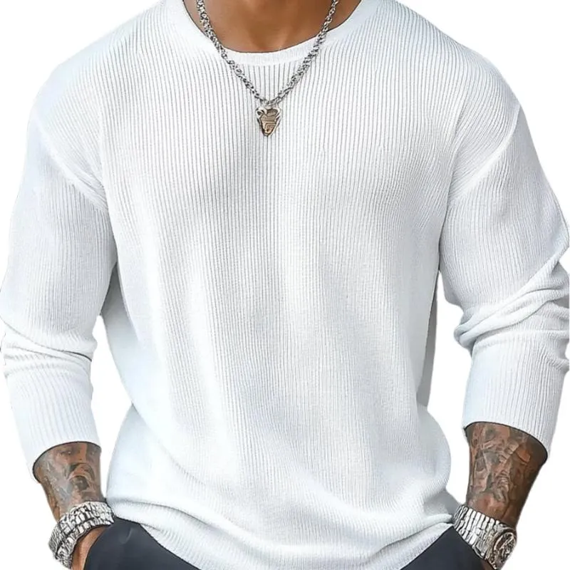 Men's Casual Round Neck Rib Stripe Slim Fit Long Sleeve T-Shirt 93728587M sold by Manly product image thumbnail 2