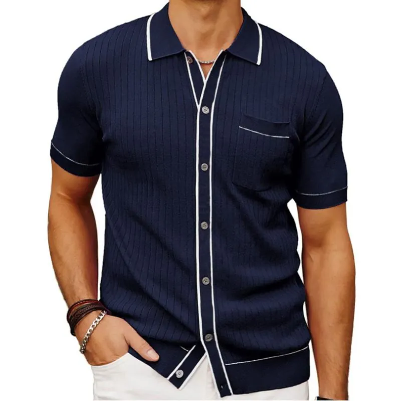 Men's Casual Lapel Single-Breasted Short-Sleeved Knitted Polo Shirt 73540044M sold by Manly