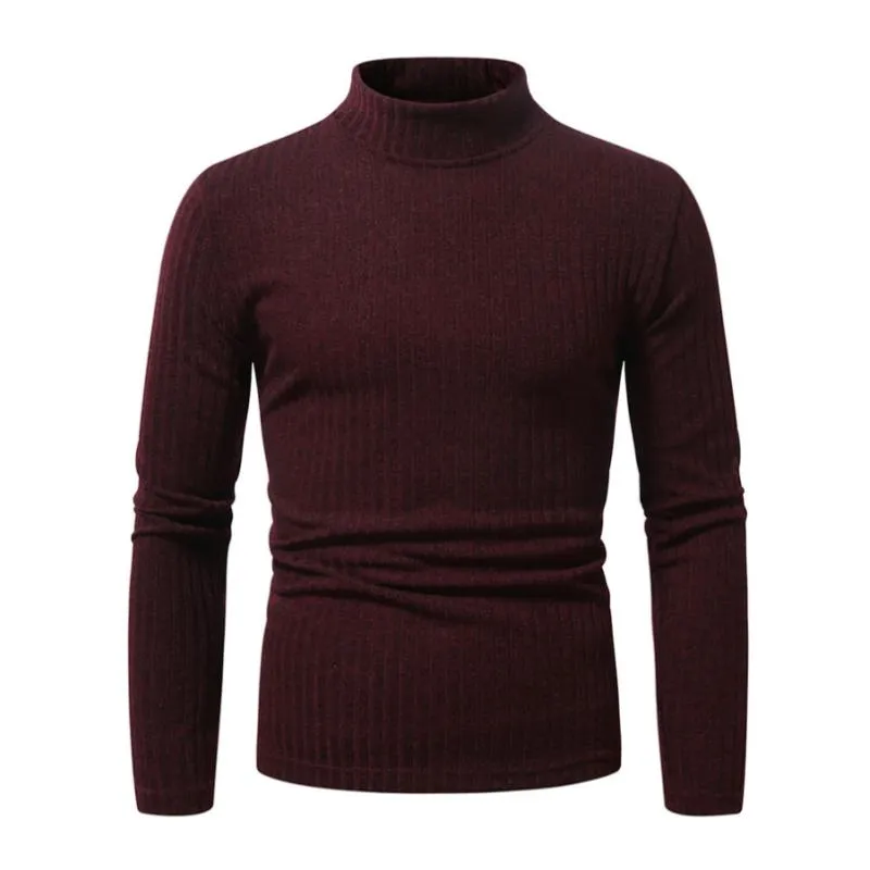 Men's Casual Rib Stripe Half-high Collar Slim Long-sleeved T-shirt 10867010M sold by Manly