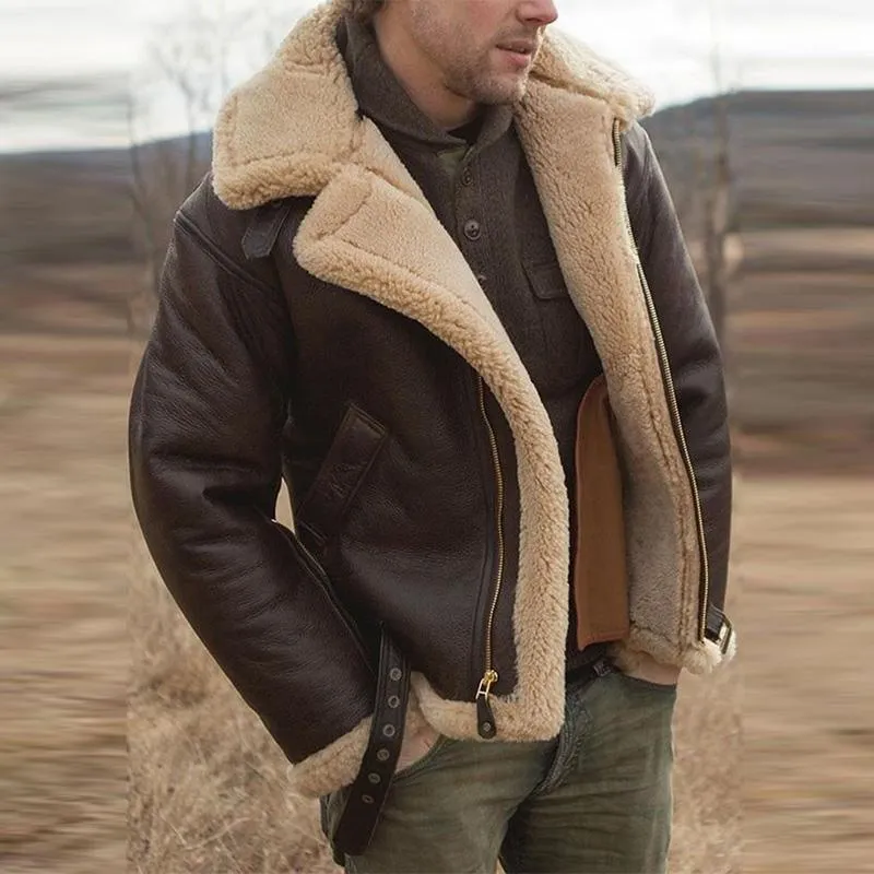 Men's Casual Lapel Warm Long Sleeve Faux Leather Coat 47070346M sold by Manly product image thumbnail 2