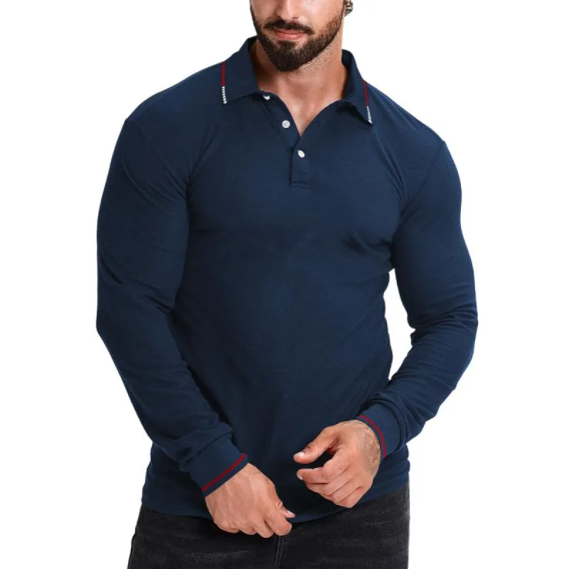 Men's Casual Cotton Blended Lapel Slim Fit Long Sleeve Polo Shirt 58532822M sold by Manly