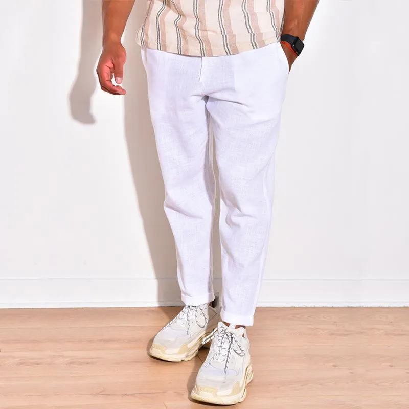 Men's Solid Loose Elastic Waist Cotton Linen Trousers 87857473Z sold by Manly product image thumbnail 3