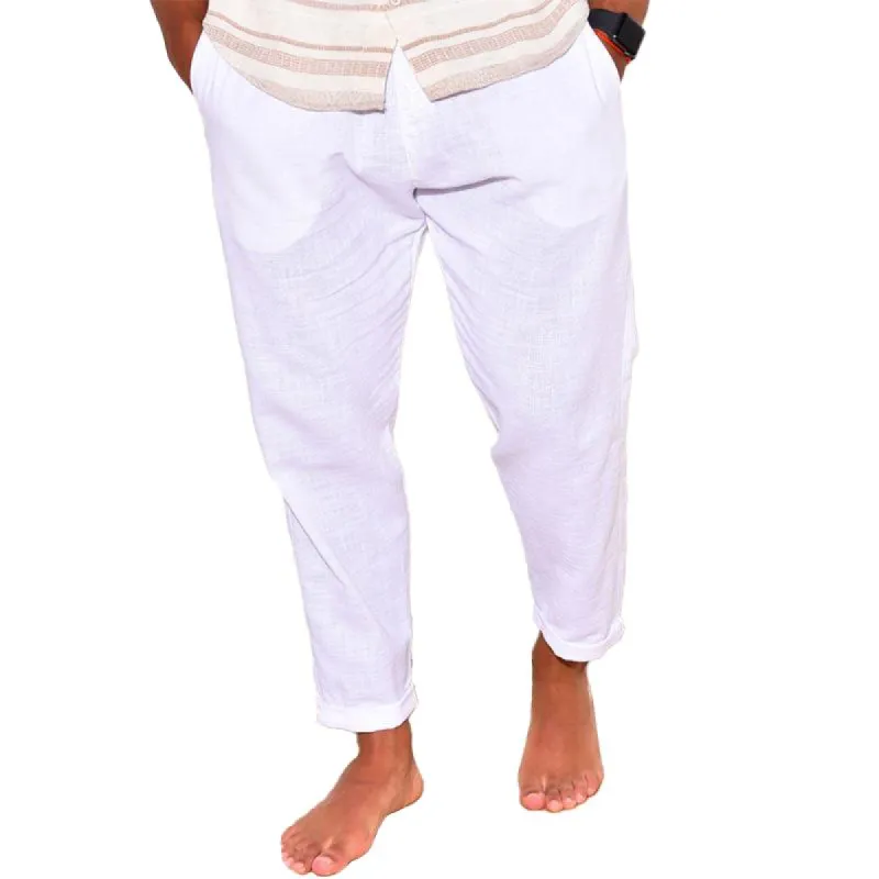 Men's Solid Loose Elastic Waist Cotton Linen Trousers 87857473Z sold by Manly