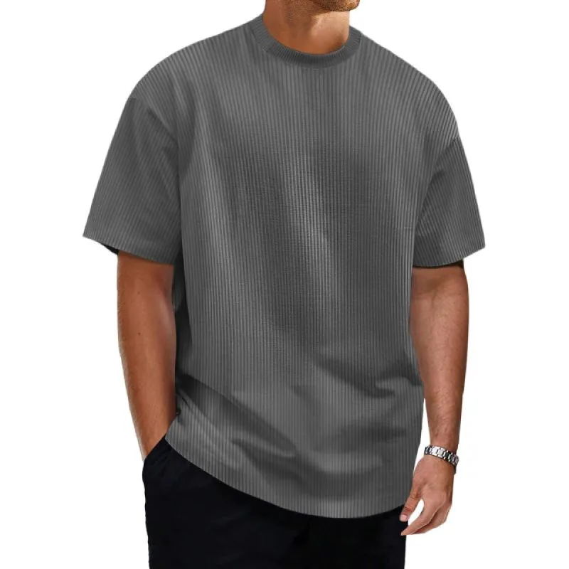 Men's Solid Color Loose Round Neck Short Sleeve T-Shirt 28631310Y made by Manly