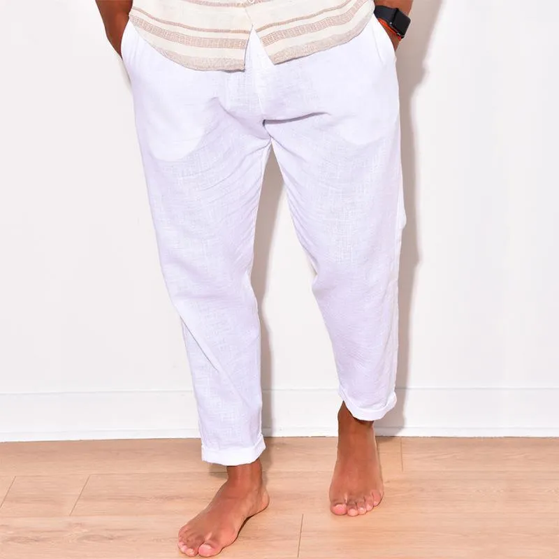 Men's Solid Loose Elastic Waist Cotton Linen Trousers 87857473Z sold by Manly product image thumbnail 2