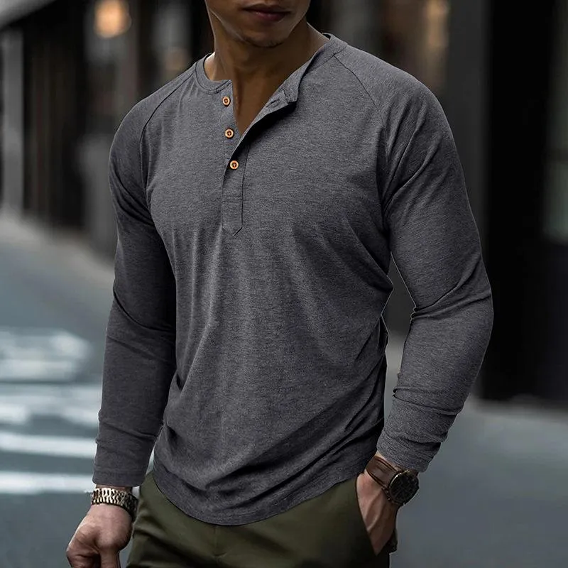Men's Contrast Long Sleeve Casual Henley T-Shirt 80900545X sold by Manly product image thumbnail 5