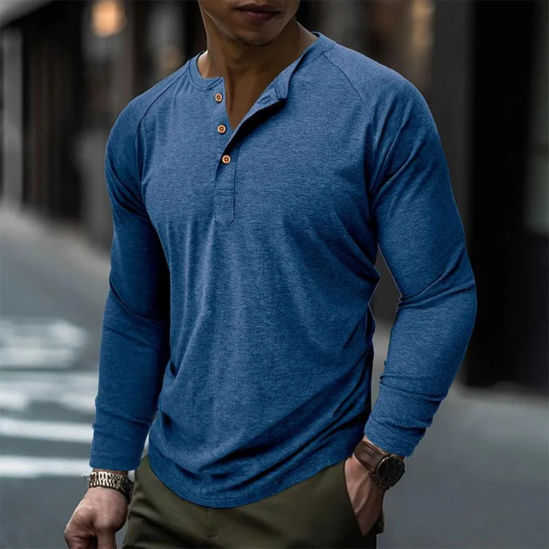 Men's Contrast Long Sleeve Casual Henley T-Shirt 80900545X sold by Manly product image thumbnail 4