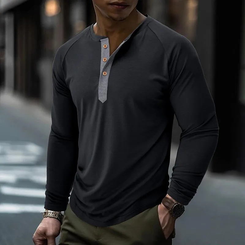 Men's Contrast Long Sleeve Casual Henley T-Shirt 80900545X sold by Manly product image thumbnail 3