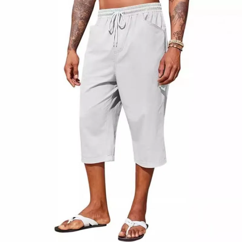 Men's Solid Cotton And Linen Elastic Waist Casual Pants 00681883Z sold by Manly
