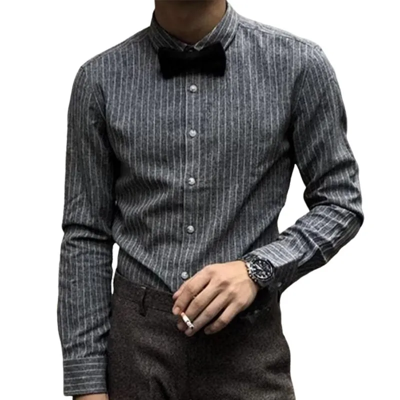 Men's Retro Casual British Style Striped Long Sleeve Shirt 24955239TO sold by Manly