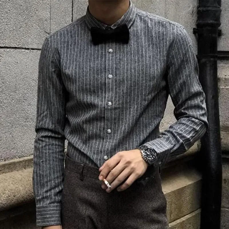 Men's Retro Casual British Style Striped Long Sleeve Shirt 24955239TO sold by Manly product image thumbnail 5