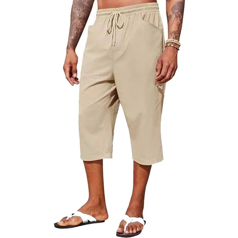 Men's Solid Cotton And Linen Elastic Waist Casual Pants 00681883Z sold by Manly product image thumbnail 4