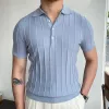 Men's Lapel Collar Plain Short Sleeve Knitted Polo Shirt 00619492M sold by Manly