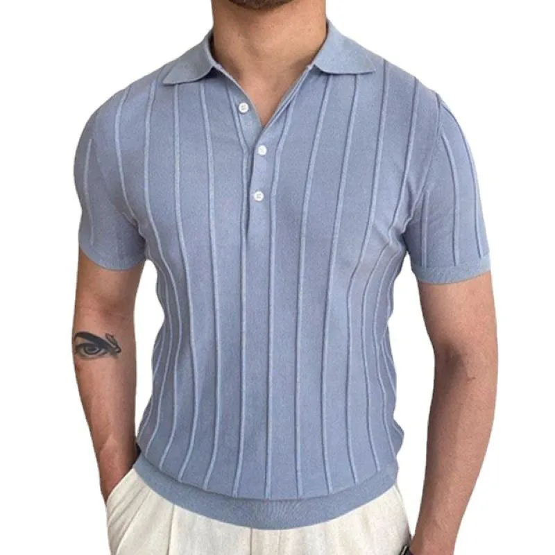 Men's Lapel Collar Plain Short Sleeve Knitted Polo Shirt 00619492M sold by Manly