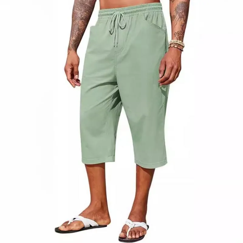 Men's Solid Cotton And Linen Elastic Waist Casual Pants 00681883Z sold by Manly product image thumbnail 5