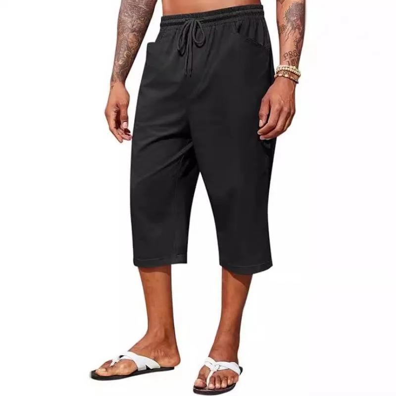 Men's Solid Cotton And Linen Elastic Waist Casual Pants 00681883Z sold by Manly product image thumbnail 3