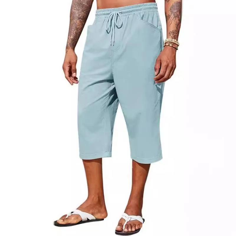 Men's Solid Cotton And Linen Elastic Waist Casual Pants 00681883Z sold by Manly product image thumbnail 2