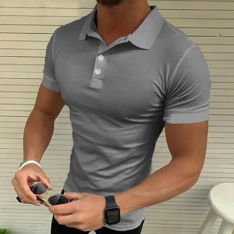 Men's Casual Solid Color Polo Neck Short Sleeve T-Shirt 71525862Y sold by Manly product image thumbnail 4