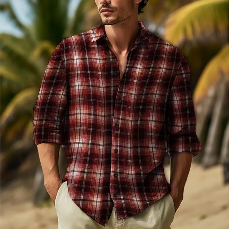 Men's Casual Plaid Lapel Long Sleeve Shirt 70855119Y sold by Manly product image thumbnail 4