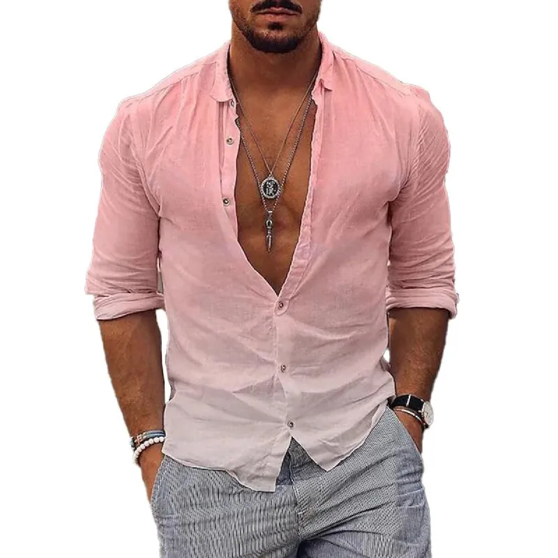 Men's Printed Gradient Lapel Long Sleeve Shirt 90873721X sold by Manly